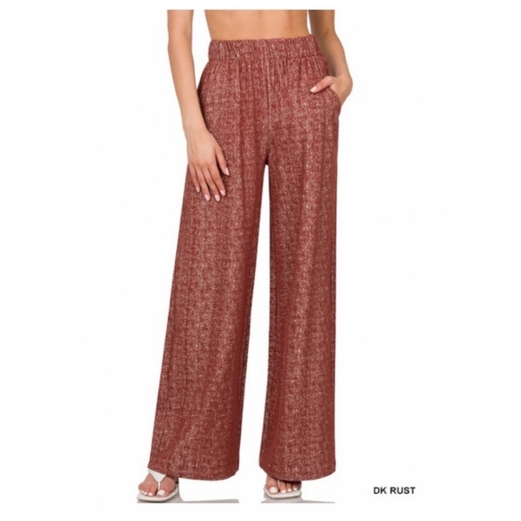 WIDE LEG PANTS/ PALAZZO W/POCKETS-NEW- DARK RUST-SIZE: XLARGE - Picture 4 of 4